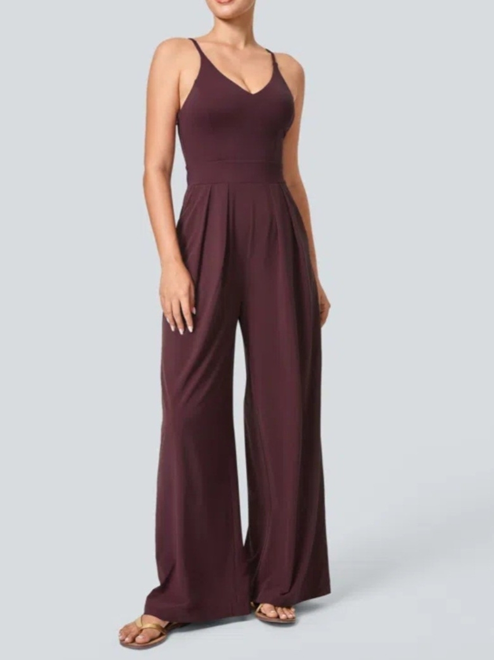 NWT Halara Breezeful™ V-Neck Wide Leg Jumpsuit - Burgundy/Maroon, Size L Regular